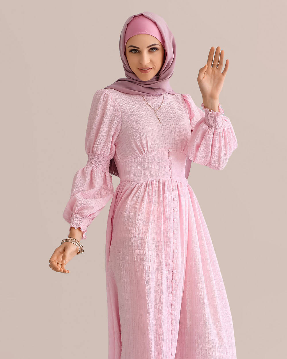 Pink Chiffon Flared Dress - Pink, L