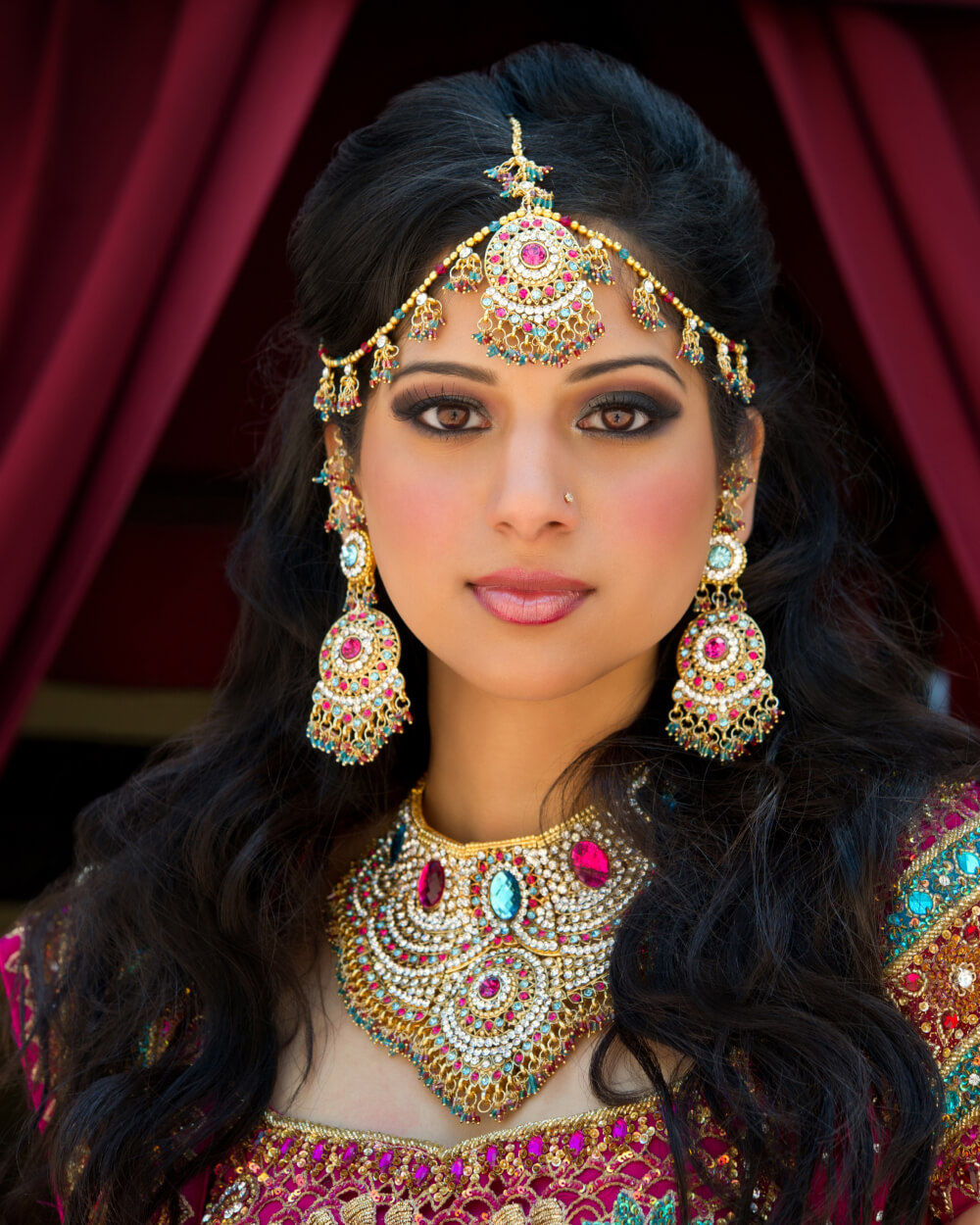 Embroidered Woven Silk Lehenga - Merun, XL