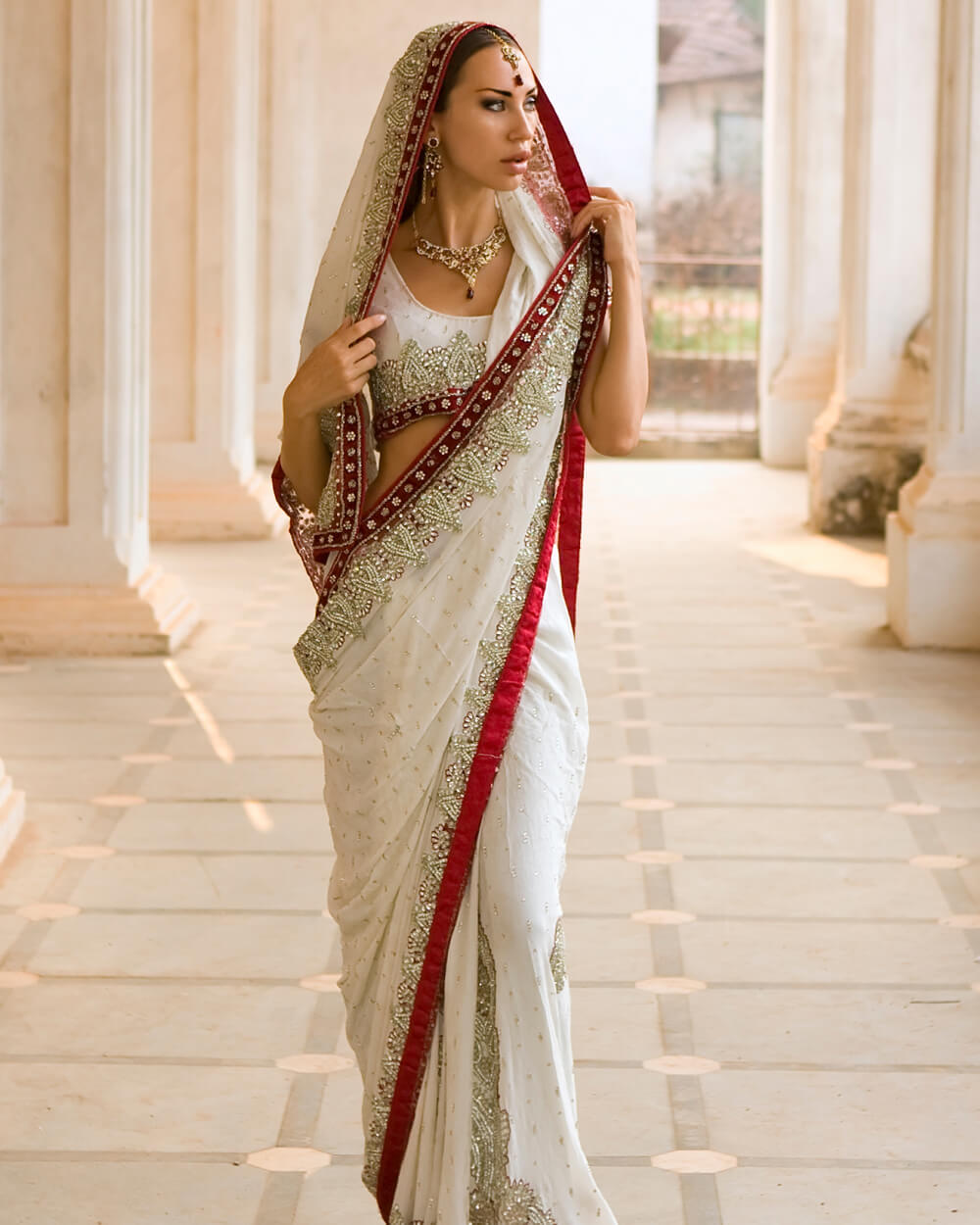 Fashion Georgette Saree - White, XL