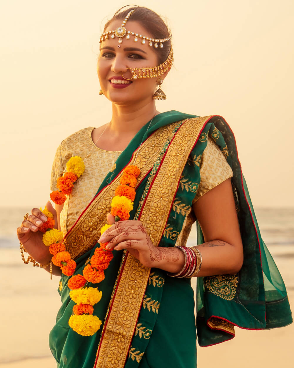 Banarasi Silk Wedding Saree - Green, L