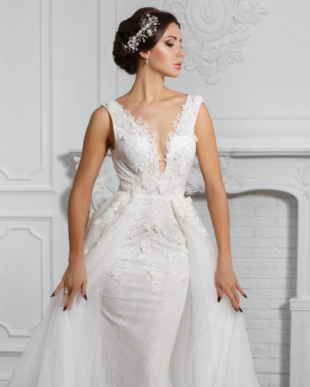 Off Shoulder Bridal Ball Gown - White, L