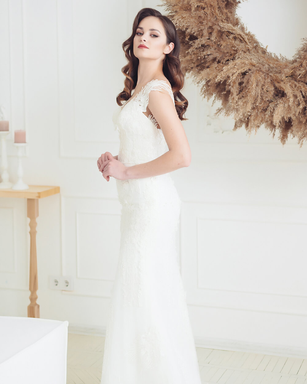 Embroidered Bridal Gown - White, L