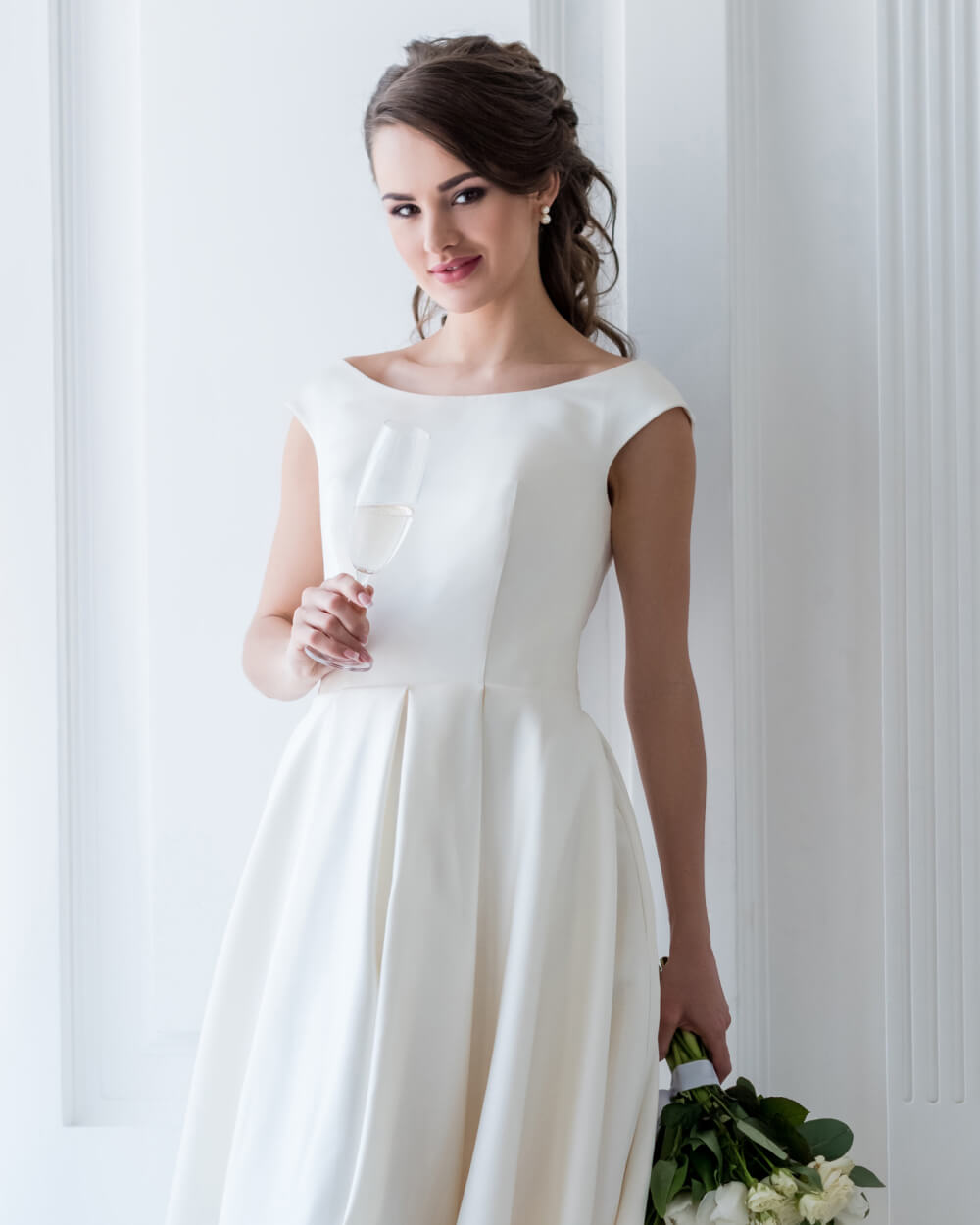 A Line Sleeveless Wedding Dress - White, S