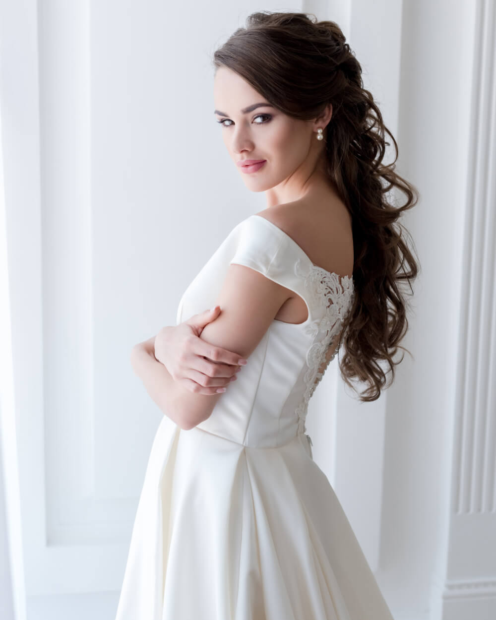 A Line Sleeveless Wedding Dress - White, M