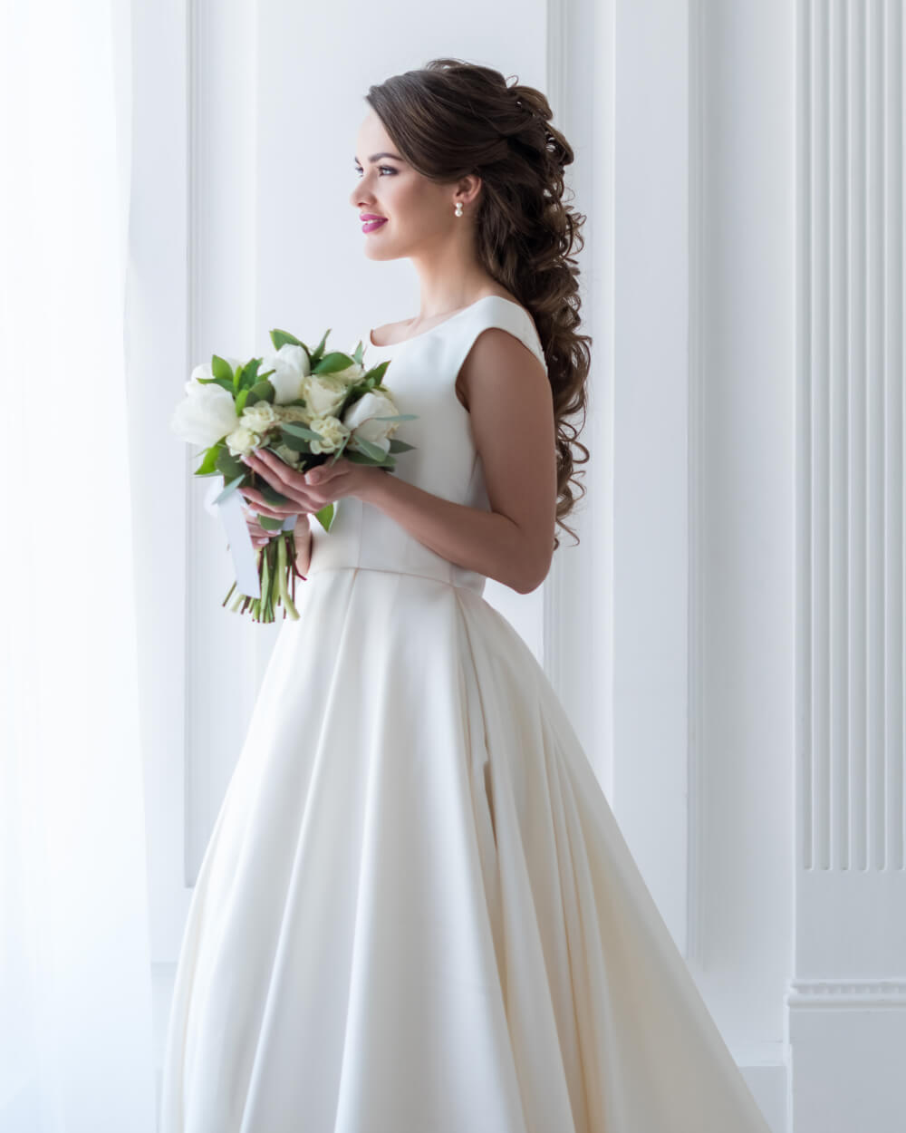 A Line Sleeveless Wedding Dress - White, XL