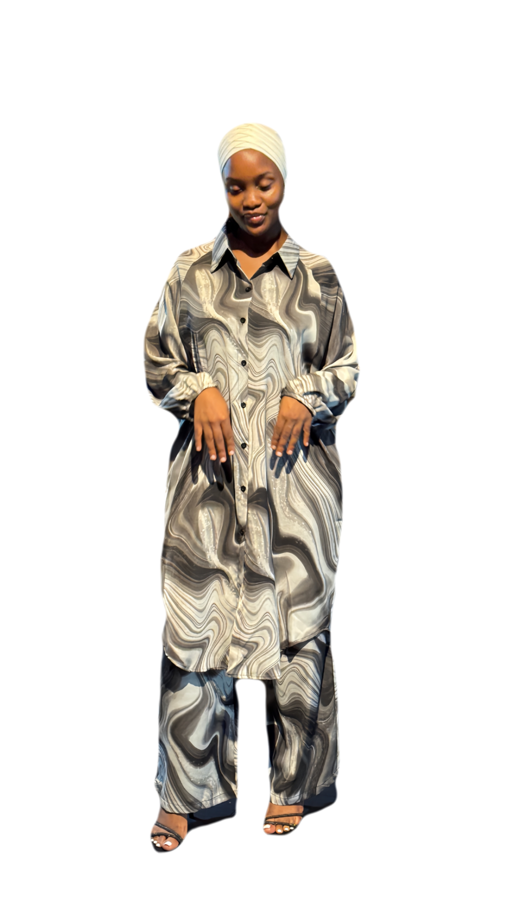 Plisse Oversized Two Piece Set - Black & Grey